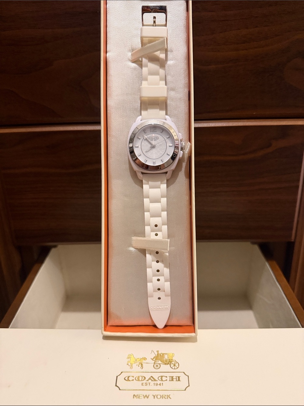 Coach White Silicone Strap Watch with Silver Bezel